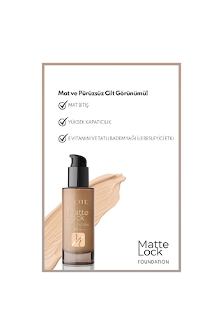 Note Matte Lock Foundation 100 Velvet Beige Spf 50 Yoğun Kapatıcı Mat Bitişli Fondöten