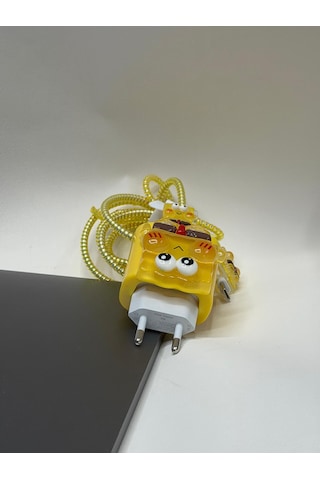 Sweety iPhone Uyumlu Kablo Ve Başlık Koruyucu Set Sarı