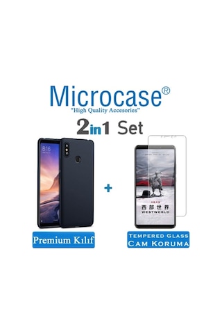 Microcase Xiaomi Mi Max 3 Premium Matte Silikon Kilif + Cam 299480454 - Seçenek / Renk-Cam Koruma-Siyah-Tempered Glass Istiyorum