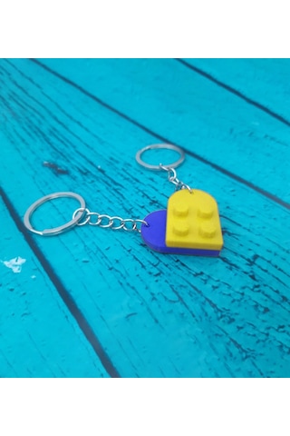 Seninle Anlam Bulurum Lego Dizayn Kalp Anahtarlık 2'li Sarı Laciv Çok Renkli