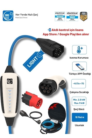 Çantalı Standart Plus 16a Light 11kw 10m Monofaze & Trifaze Ev Prizli Ac Mobil Şarj Wallbox 11 Kw