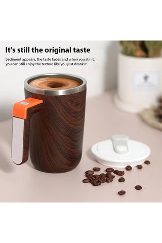 Vkemall 55 C Sabit Sıcaklık Li-ion Şarjlı 304 Çelik Magnetik Karıştırıcı Bardak - 300ml Ip65 Su Geçirmez Ofis/kahve/çikolata - Ut-52 Açık Ahşap Desenli Açık Ahşap