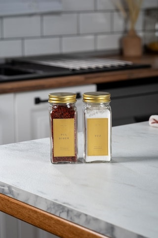 Mienda Home 2'li Cam Baharatlık Seti Gold Kapaklı Etiketli Baharatlık Takımı Mh00gld02 Gold - Şeffaf