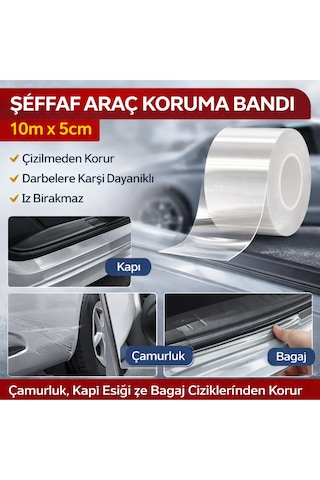 Şeffaf Tampon Çamurluk Bagaj Kapı Eşiği Koruyucu Şerit Eşik Koruma Bandı Şeffaf 10mt X 5cm X 0,6mm 10 Metre