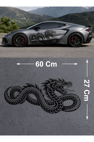 Ejderha Dragon Sticker - Araba Oto Motosiklet Karavan Sticker - 00237 60X27 Cm-Siyah