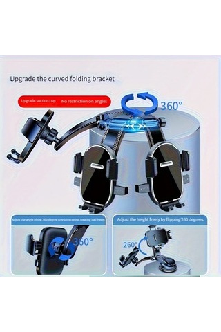 Xuweiwei Siyah 360 Derece Dönebilen Vantuzlu Telefon Tutucu Abs Malzeme Sürüşte Güvenli Navigasyon Siyah