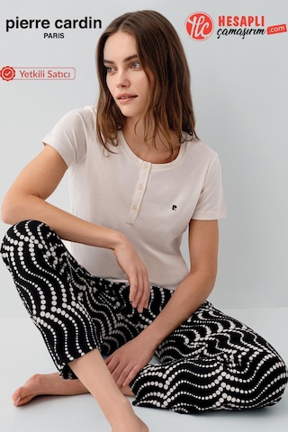 Pierre Cardin Premium Kadın Büyük Beden Modal Pamuklu Rahat Kalıp Kısa Kollu Pijama Takım Bej