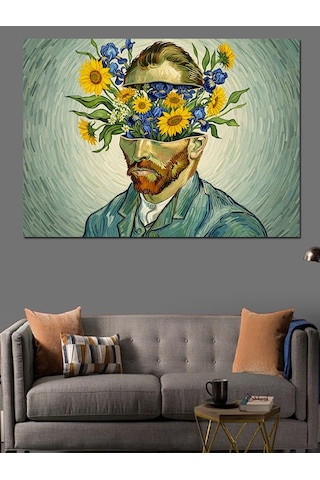 Van Gogh Çiçekli Yüz Dekoratif Kanvas - Mdf Ahşap Tablo