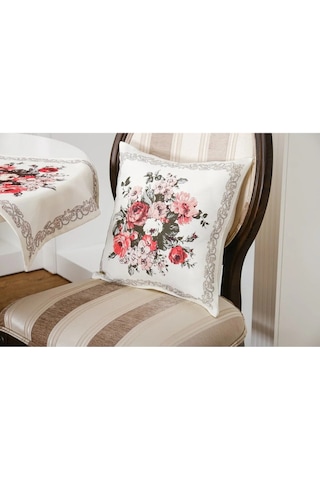 Gardenya Baskılı Kumaş Kreme Çiçekli Kırlent Kılıfı 45x45 Ikili - 1432 45 x 45