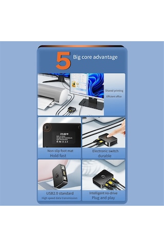 Sointeresting Usb Yazıcı Paylaşım Cihazı 2 Port Usb2.0 Seçici Yazıcı Paylaşım Çevre Birimi Yazıcı İçin Usb Ayırıcı Paylaşım Yazıcısı