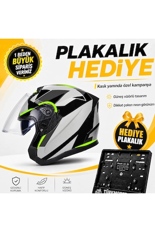 Rhkc Güneş Vizörlü Açık Yazlık Kask + Plakalık Sarı