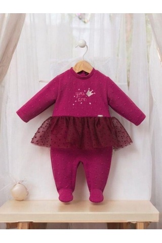Kız Bebek Tütü Etekli Tasarım Tulum-15218 Bordo