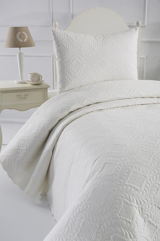 Ultrasonik Kapitoneli Elite Tek Kişilik Yatak Örtüsü Krem Krem