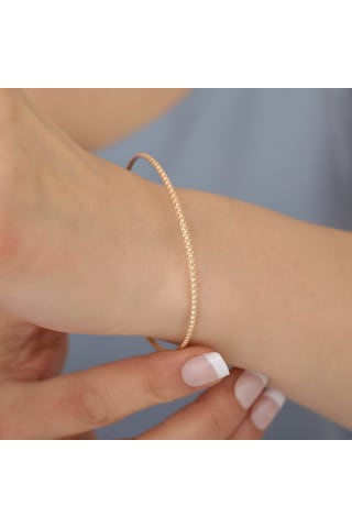 14 Ayar Altın Kaplamalı Boncuk Desenli Gümüş Bilezik - Bv00109 Altın
