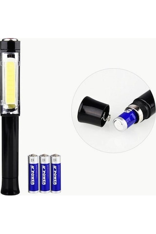 Shaver Pilli Mıknatıslı 3 Fonksiyon Led El Feneri Süper Cop Ikaz Işığı Flaşörlü Fener Acil Durum Feneri Siyah