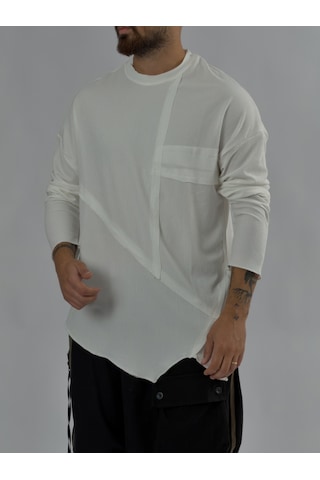 Cocopelli Asimetrik Dikişli Beyaz Erkek Sweatshirt Coc3456