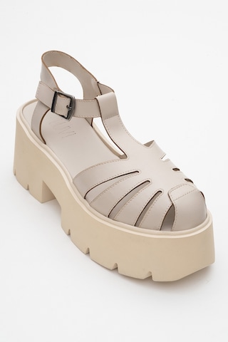 Luvishoes Luvi Shoes Verua Krem Kadın Kalın Tabanlı Sandalet Krem
