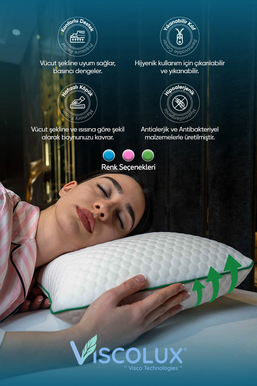 Anadolu Tombul Ortopedik Yastık - Baş Ağrısı Önleyici Klasik Visco Yastık 60x40x15 Yeşil