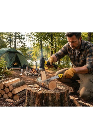 Lexroo Fiber Saplı Balta Ve Katlanabilir Testere Seti Kamp Outdoor Bahçe Odun Kesme Ağaç Budama