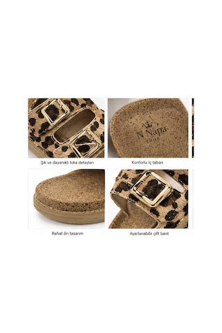 Nzp-24025-lpr N Napa Shoe Kadın Leopar Desenli Çift Bantlı Terlik Taba