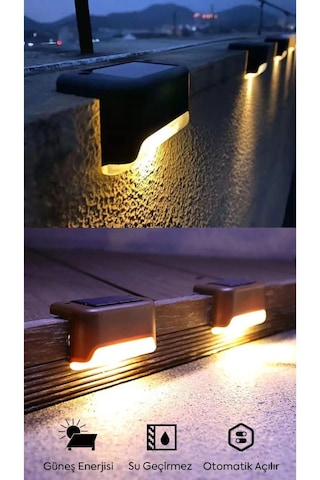 4lü Set Güneş Enerjili Led Su Geçirmez Modern Solar Panel Işık Kahverengi