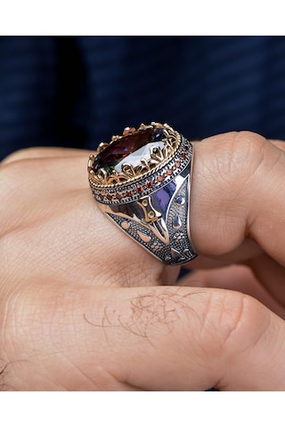 Gümüş Erkek Yüzük Mistik Topaz Taşlı (485244926)