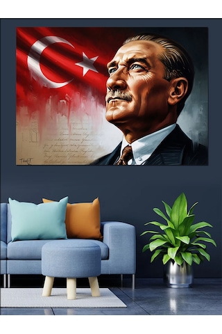 Şanlı Türk Bayrağı Atatürk Portresi Dekoratif Kanvas - Mdf Ahşap Tablo