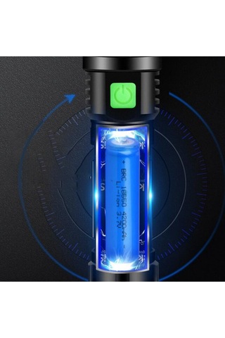 Led Güçlü Işık El Feneri Süper Parlak Uzun Menzilli Şarj Edilebilir Dış Mekan El Feneri M11-t6 1x18650 Lityum Siyah