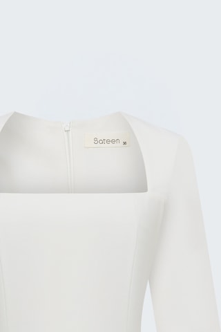 Sateen Midi Boy Uzun Kollu Klasik Elbise - Ekru-138093