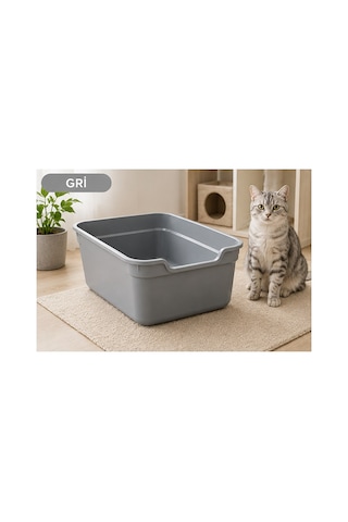 Pribor Kedi Tuvalet Açık Geniş, Pratik Ve Kolay Temizlenebilir 49 X 38 X 18,5 Cm Gri