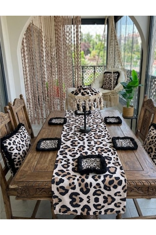 Missidea Leoparda Masaüstü Dekor Seti Ledli Şemsiye+2 Adet Kırlent+runner Ve 6 Adet Peçete Renkli
