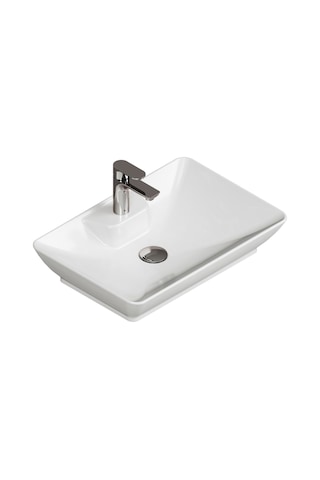 Aqua Bagno Leon Tezgah Üstü Lavabo 60x40 Cm Batarya Delikli Seramik Beyaz Çanak Lavabo-1.31.62.1.no