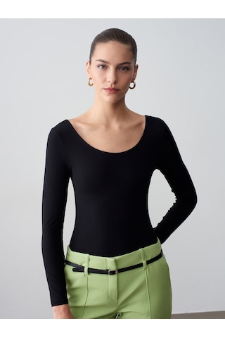 Dilvin 32776 Oval Yaka Bodysuit-siyah