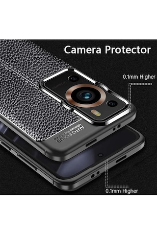 Huawei P60 Pro Deri Desenli Silikon Kılıf - Ultra Darbe Emici Kamera Korumalı Kapak Siyah