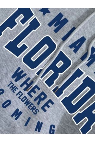 Unisex Gri Florida Baskılı Kapşonlu Oversize Sweatshirt 001