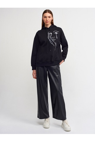 Dilvin Nakışlı Sweatshirt Siyah