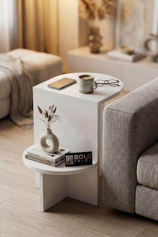Yan Sehpa Çok Amaçlı Modern Tasarım Raflı Salon Koltuk Kenarı Sehpası 6021 Beyaz Çok Renkli