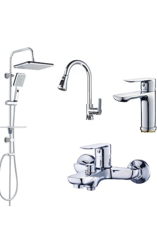 Faumix St12 Krom Mutfak Lavabo Banyo Bataryası + Tepe Duş Seti