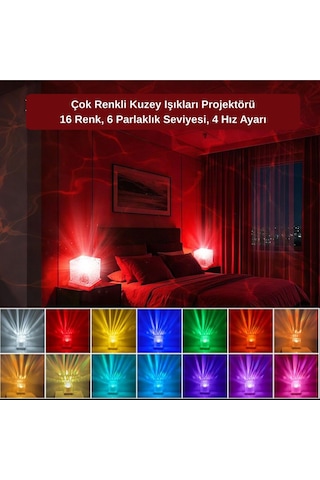 Çok Renkli Kuzey Işıkları Led Küp Projektör 16 Renk, 6 Parlaklık Gece Lambası Çok Renkli
