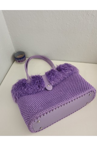 Fikriharika Design Lilac, Kürk Detaylı, Büyük Boy Kadın Omuz Çantası Leylak