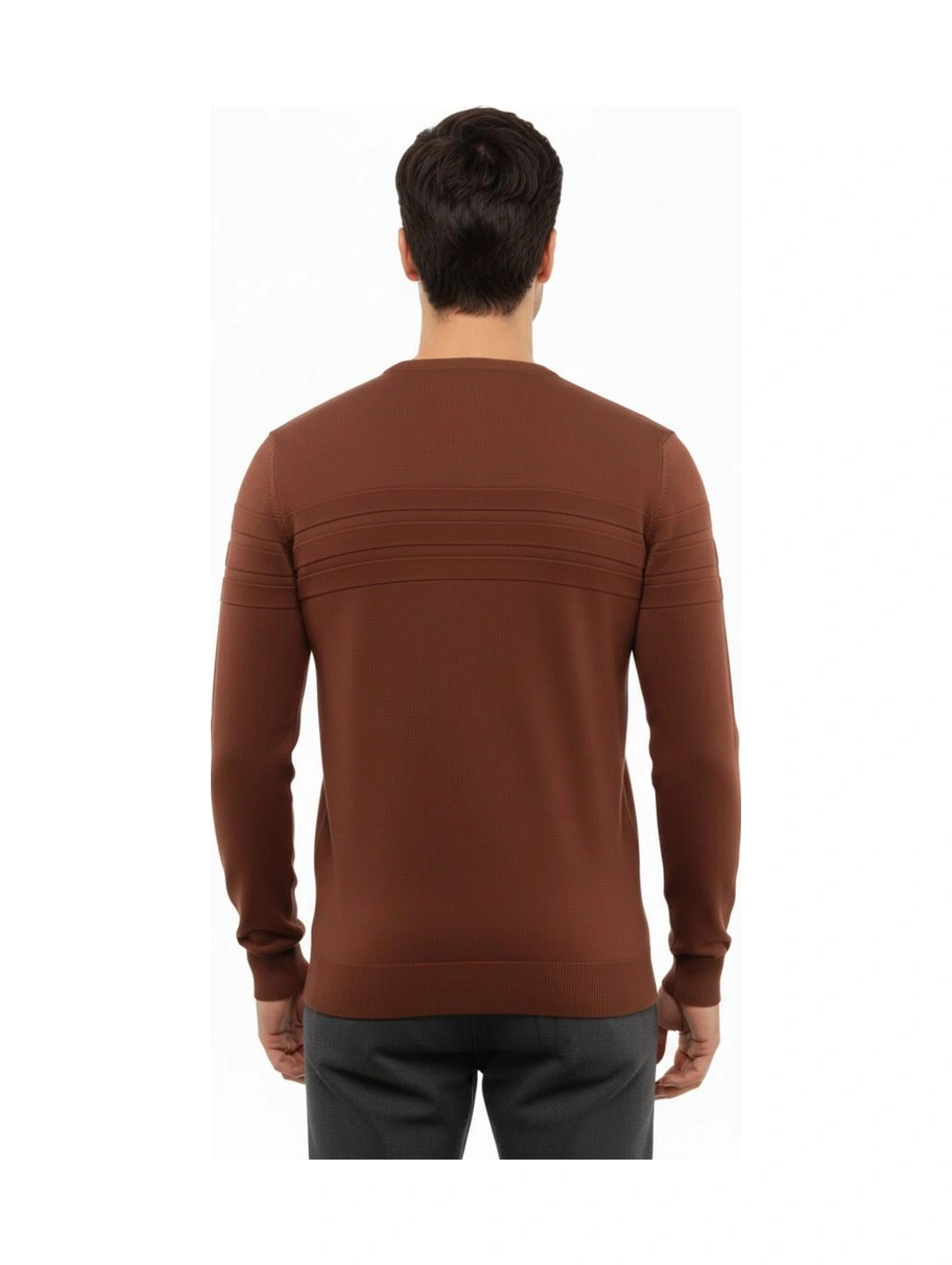Çizgi Erkek Sıfır Yaka Kazak Çelik Örgü Klasik Kalıp 5247c Bgl-st04858 Kiremit