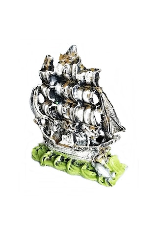 Balıkpet Yunus Balıklı Yelkenli Gemi Akvaryum Dekoru Yeşil 12 CM