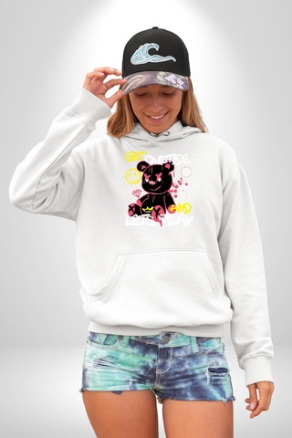 Dışarı Çık Ve Oynayalım Teddy Kadın Erkek Beyaz Kapüşonlu Sweatshirt Hoodie Beyaz