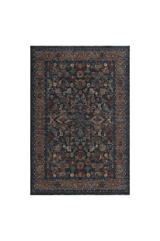 Cool Halı Saray Lacivert Vintage Etnik Çiçek Motifli Soft Çerçeveli Bohem Oturma Odası Salon Halısı