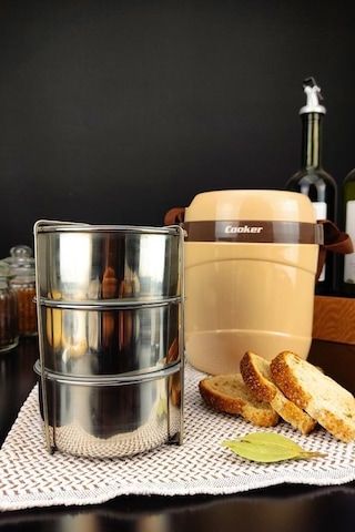 Digithome Ckr3146 Paslanmaz Çelik Hazneli 3'lü Yemek Termosu 1,2 L Bej