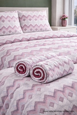 Renkli Desenli Battal Boy Yorgan Peluş Çift Taraflı Yastık Kılıflı Çarşafsız 04