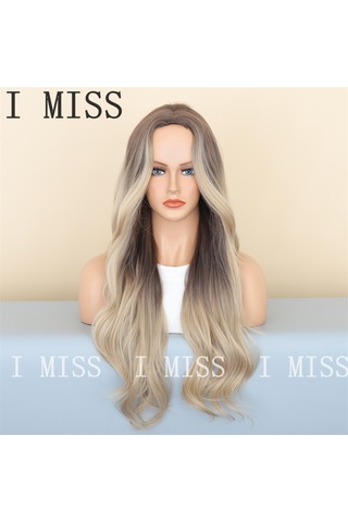 Brownblonde Degrade Büyük Dalgalı Doğal Sentetik Peruk