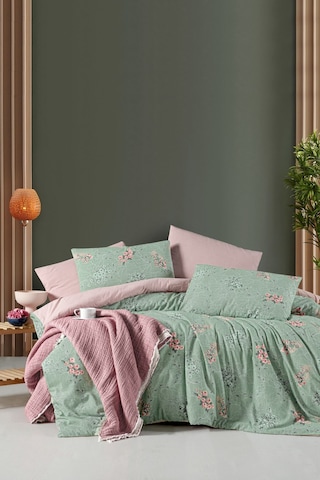 Lastikli Çarşaflı Tek Kişilik Nevresim Takımı Green Yeşil Somon