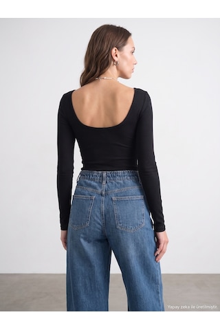 Dilvin 33237 Bra-free Uzun Kollu Top Siyah