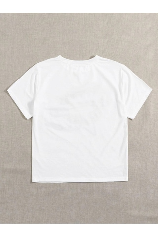 Kadın Beyaz Oversize 90's Baskılı T-shirt Beyaz-66994